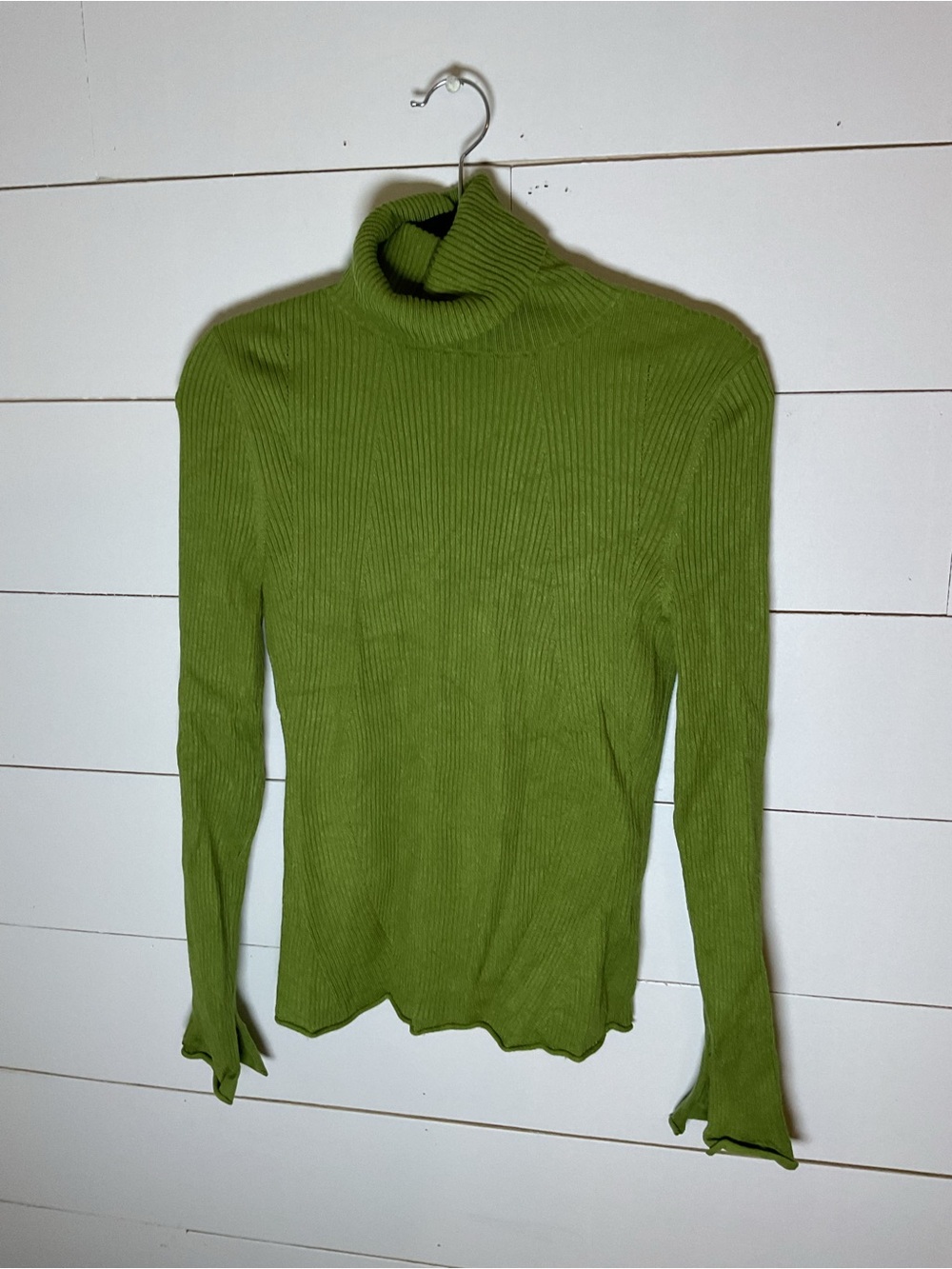 Anthropologie Ribbed Olive Green Turtleneck Sweater